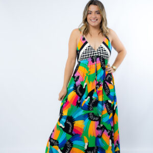 Este vestido longo é a escolha perfeita para quem busca um look vibrante e confortável,Leve e fresquinho, perfeito para o verão.